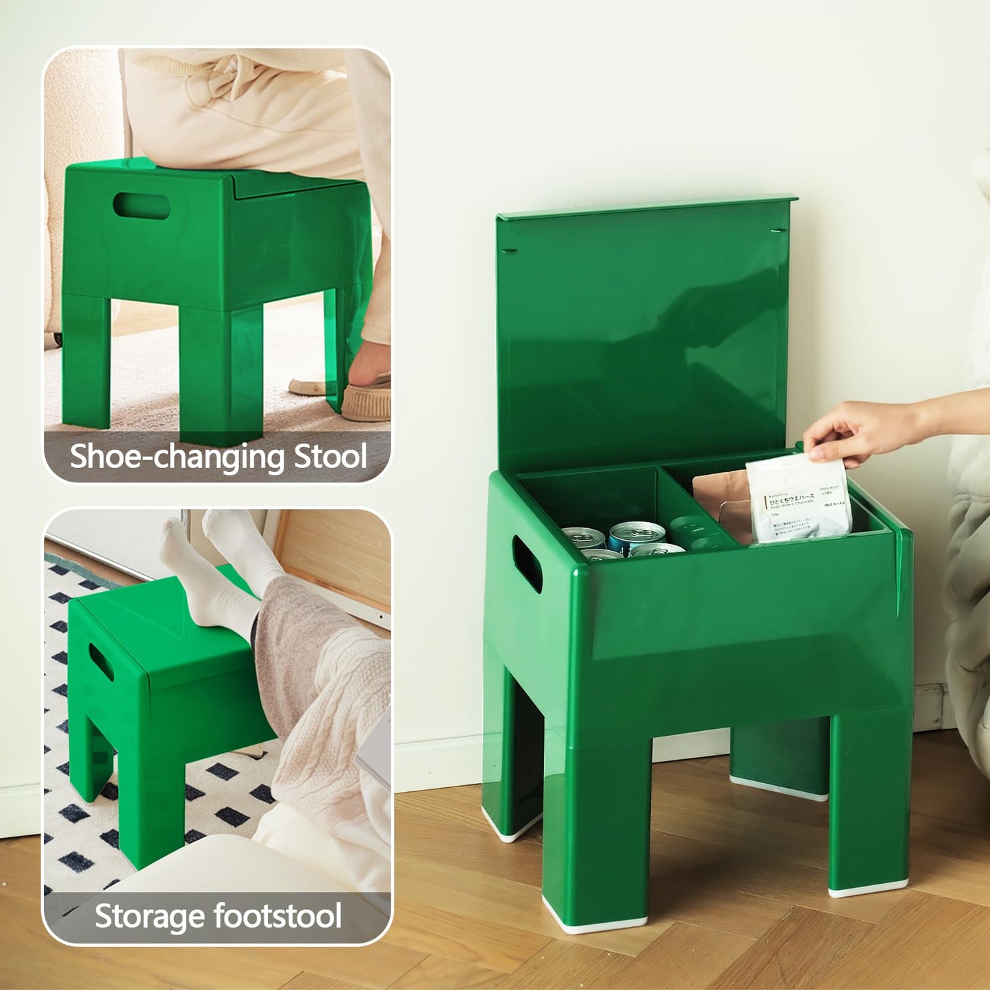 Permory Colorful Plastic Nightstand, Easy-to-Assemble Side Table with Storage (Green)