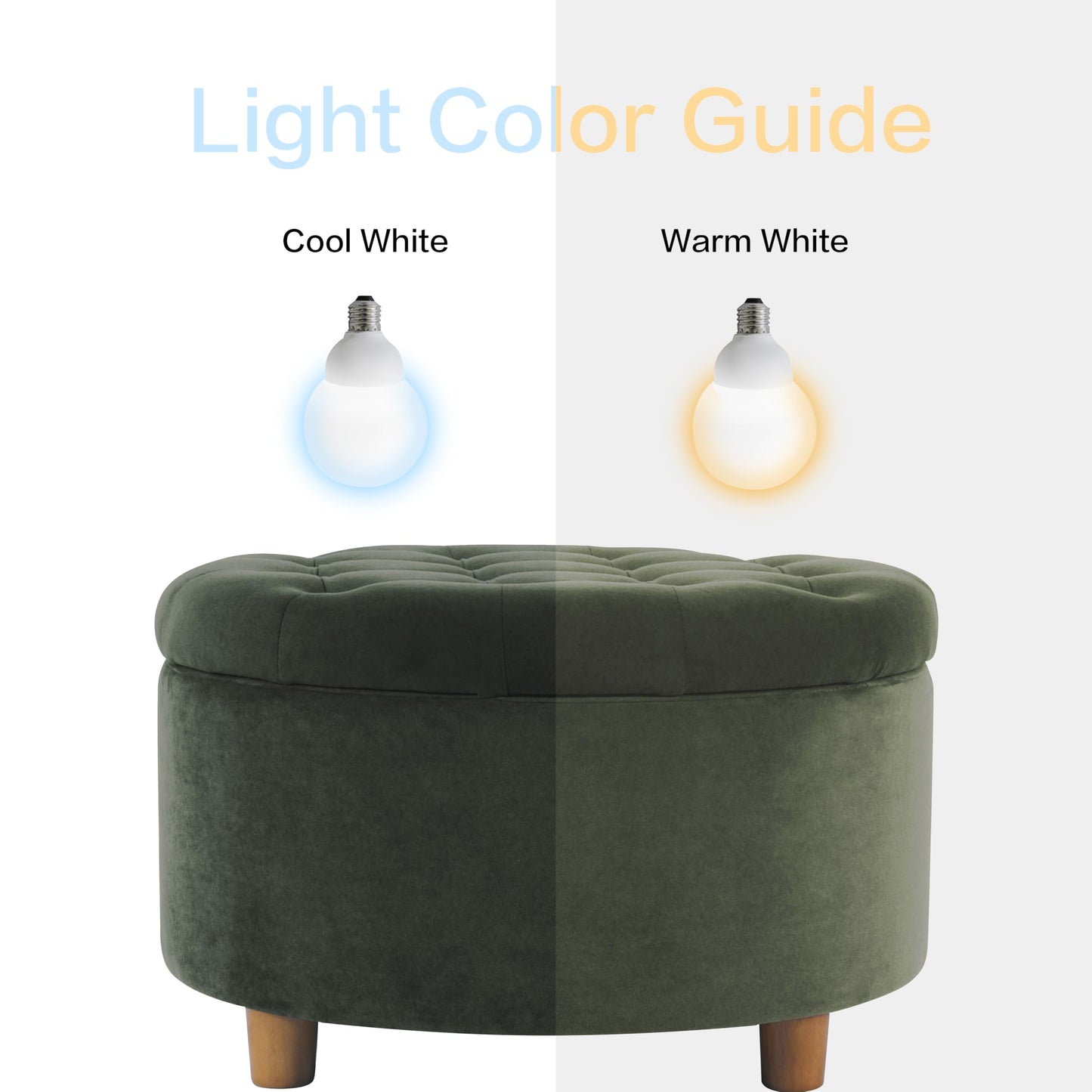 HomePop Home Decor | Large Button Tufted Velvet Round Storage Ottoman | Ottoman with Storage for Living Room & Bedroom, Loden Green Velvet, 28"