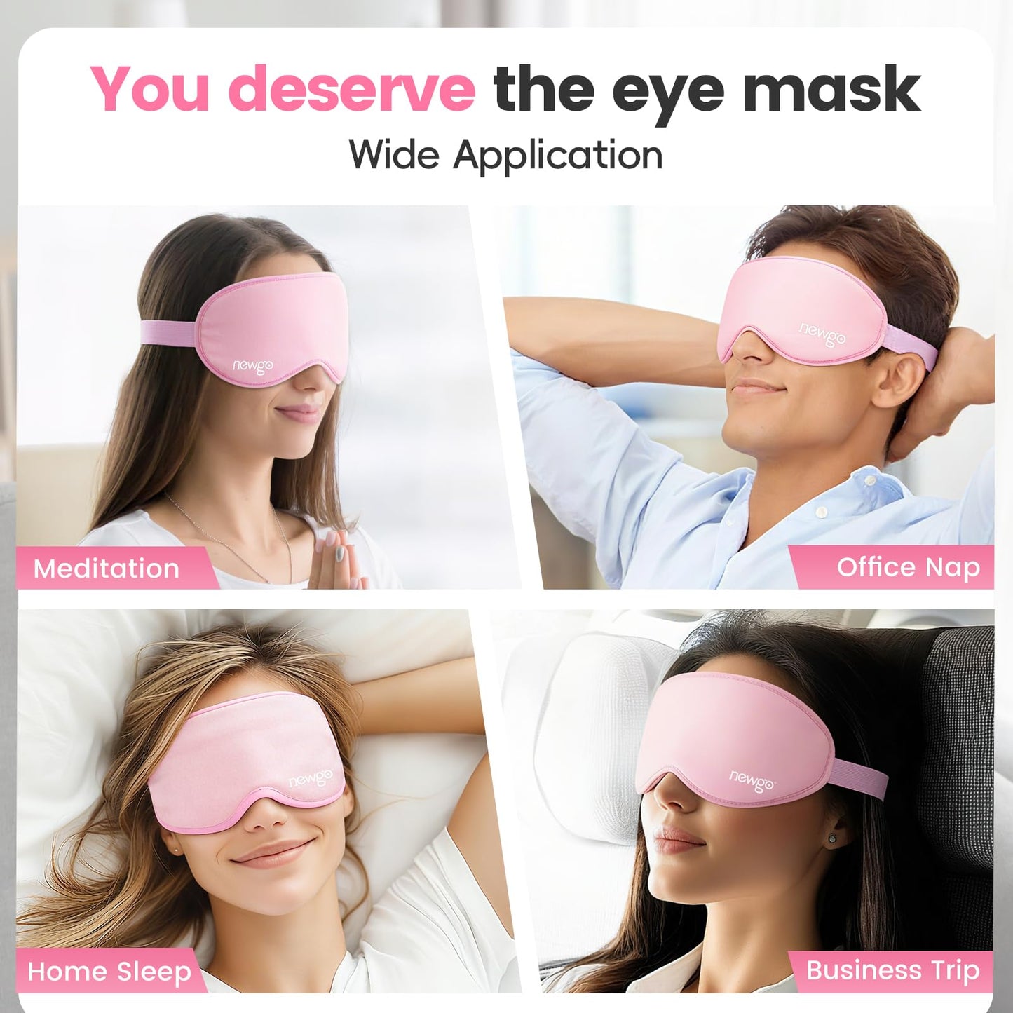 NEWGO Cooling Gel Eye Mask 3D Soft Cold Eye Mask, Eye Ice Pack with Zero Eye Pressure Hot Cold Therapy Blackout Sleep Mask for Puffiness, Dark Circles, Dry Eyes, Headaches and Stress Relief - Pink