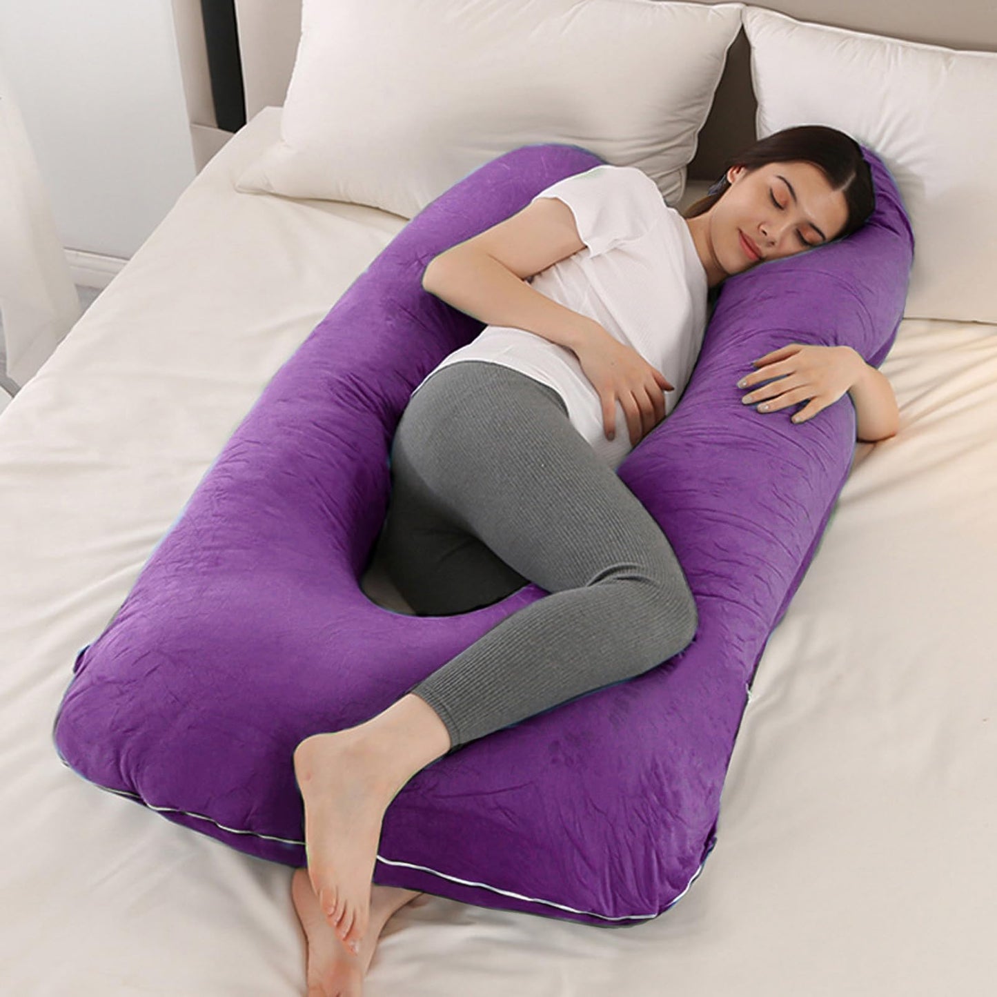 Daitore Pregnancy Pillows for Sleeping, 59 Inch U-Shaped Full Body Pillow, Maternity Pillow with Removable Cover, Support for Back Legs Belly HIPS, Body Pillows for Adults Pregnancy Must Haves, Purple