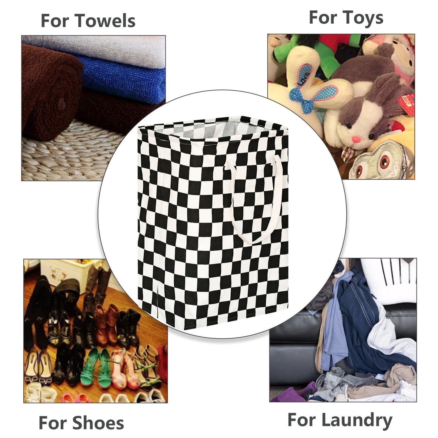 MAIZMZ Checkered Laundry Basket Foldable Kids Hamper Storage Bins Women Waterproof Organizer Toy Box Large Canvas for Home/Dorm/Kitchen/Pet/Office/Closet/Shelf/Living Room Decor Baskets
