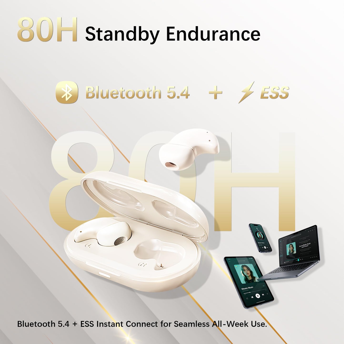 Essonio H8 Sleep Earbuds 53dB High-Frequency Noise Reduction, Small Earplugs for Side Sleepers, 80H Playtime, Snore Blocking Comfortable Earbuds, Bluetooth 5.4 Ear Plugs for Side Sleeper, Airplane
