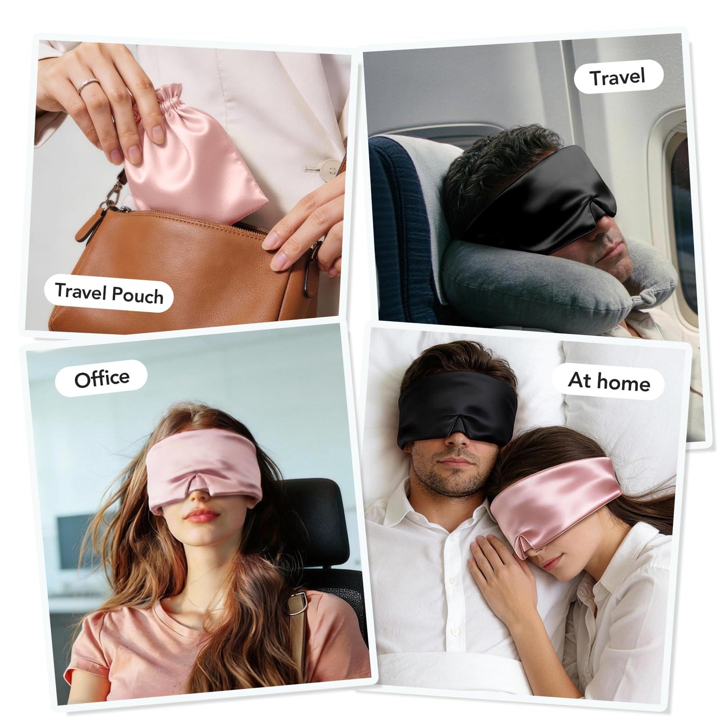 LitBear Silk Sleep Mask for Side Sleeper, Travel, Airplane, Office, Pink