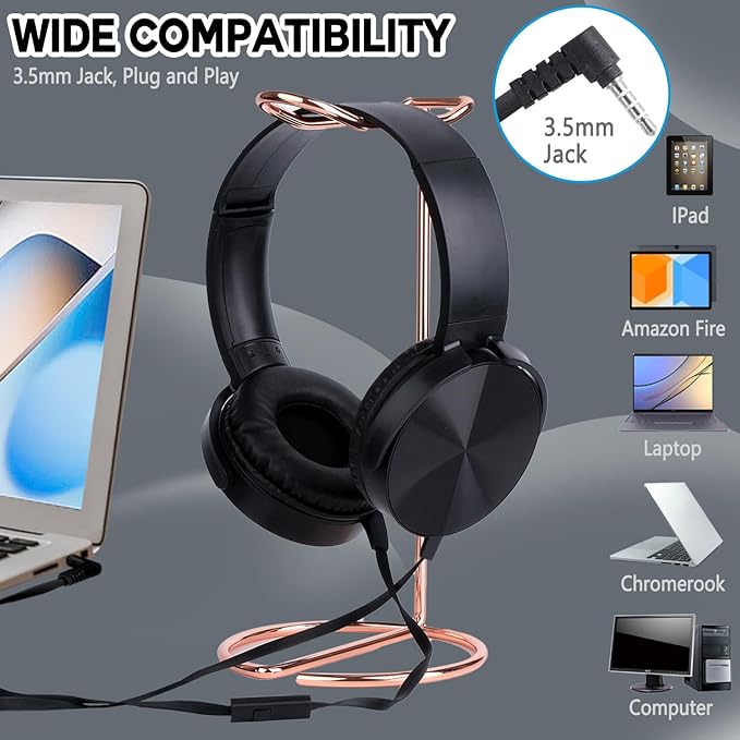 Bulk Headphones with Microphone 10 Pack for Classroom Kids, Wholesale Heavy Duty Wire Headsets with Mic Class Set for School Students Teen Children(HY450, Black)