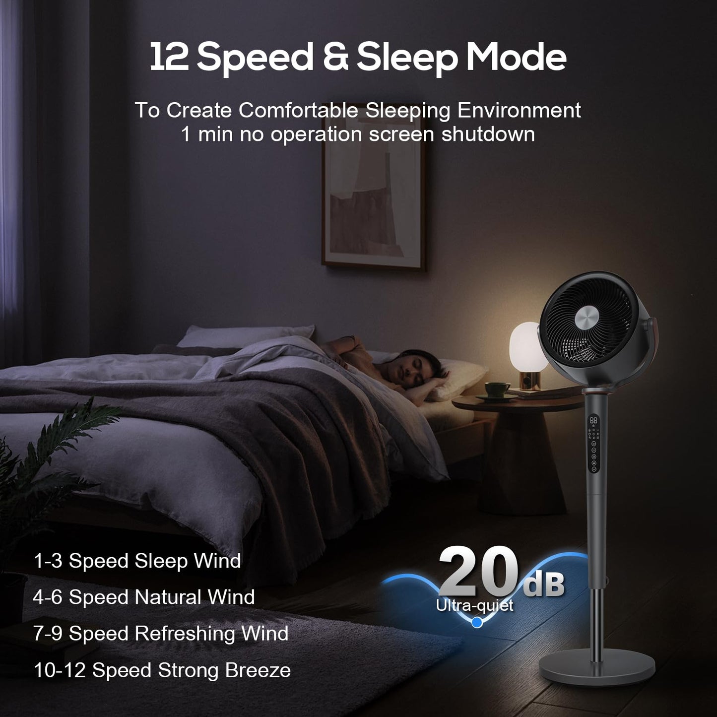 hykolity Large Fan for Bedroom, 120° Oscillating Standing Fan, 85ft Air Circulator With Remote, DC Motor Quiet Floor Fans, 90° Manual Vertical, 12 Speeds, 5 Modes, 12H Timer