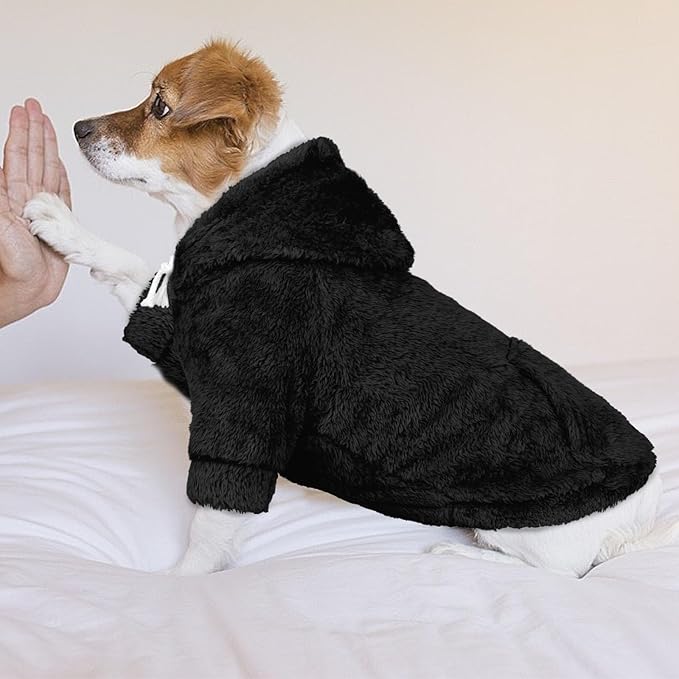 Dog Sweaters,Dog Hoodie,Warm Fuzzy Fleece Sweatshirt with Hood & Pocket,Leash Hole,Cozy Cold Weather Pet Clothes Pet Sweater for Small,Medium,and Large Dogs(Black,M)