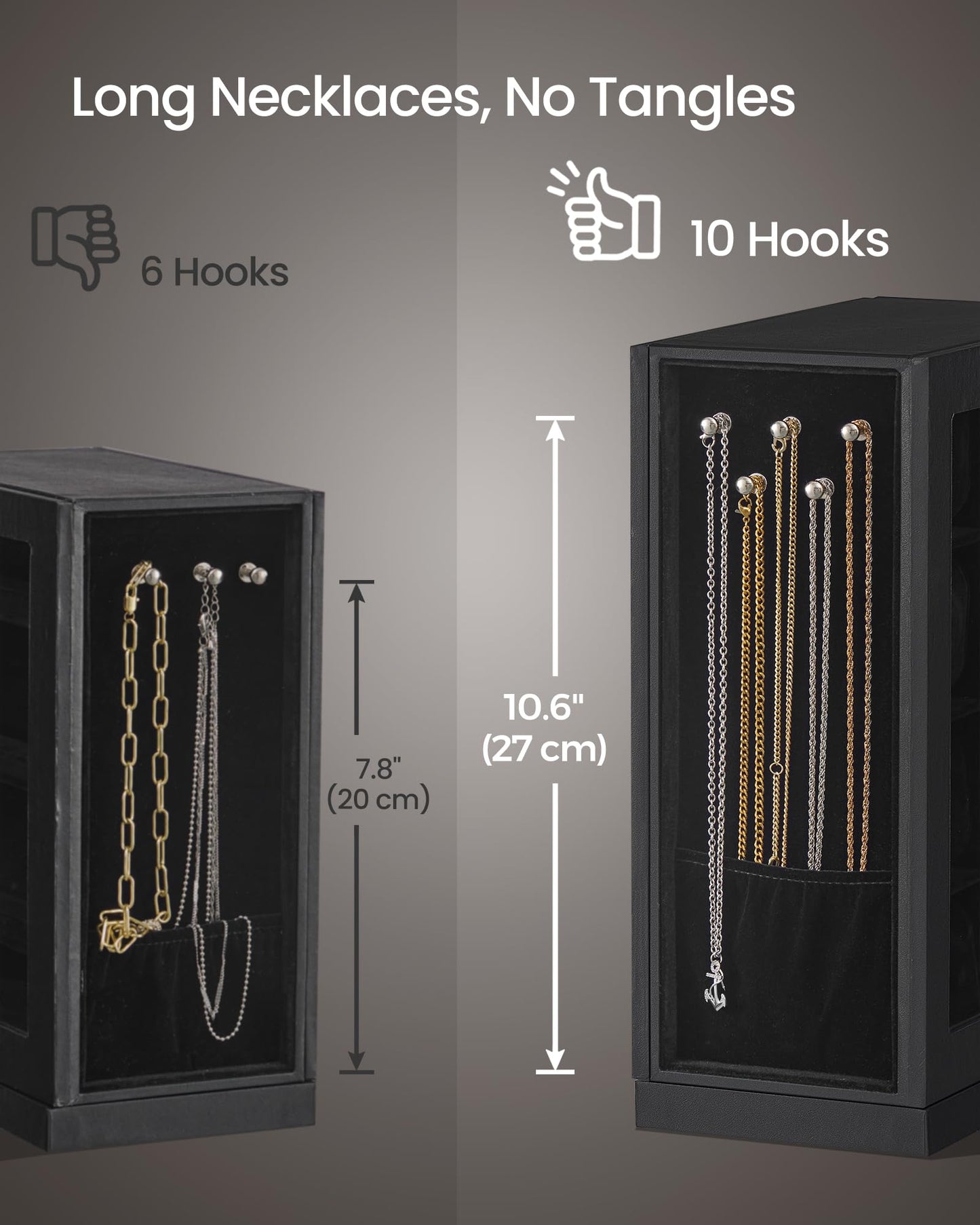 SONGMICS Watch Box 12 Slots with Glass Windows, 360° Rotating Vertical Watch Display Case, Jewelry Sunglasses Ring Storage, 10 Necklace Hooks, Removable Pillows, Velvet Lining, Ink Black UJWB028B01