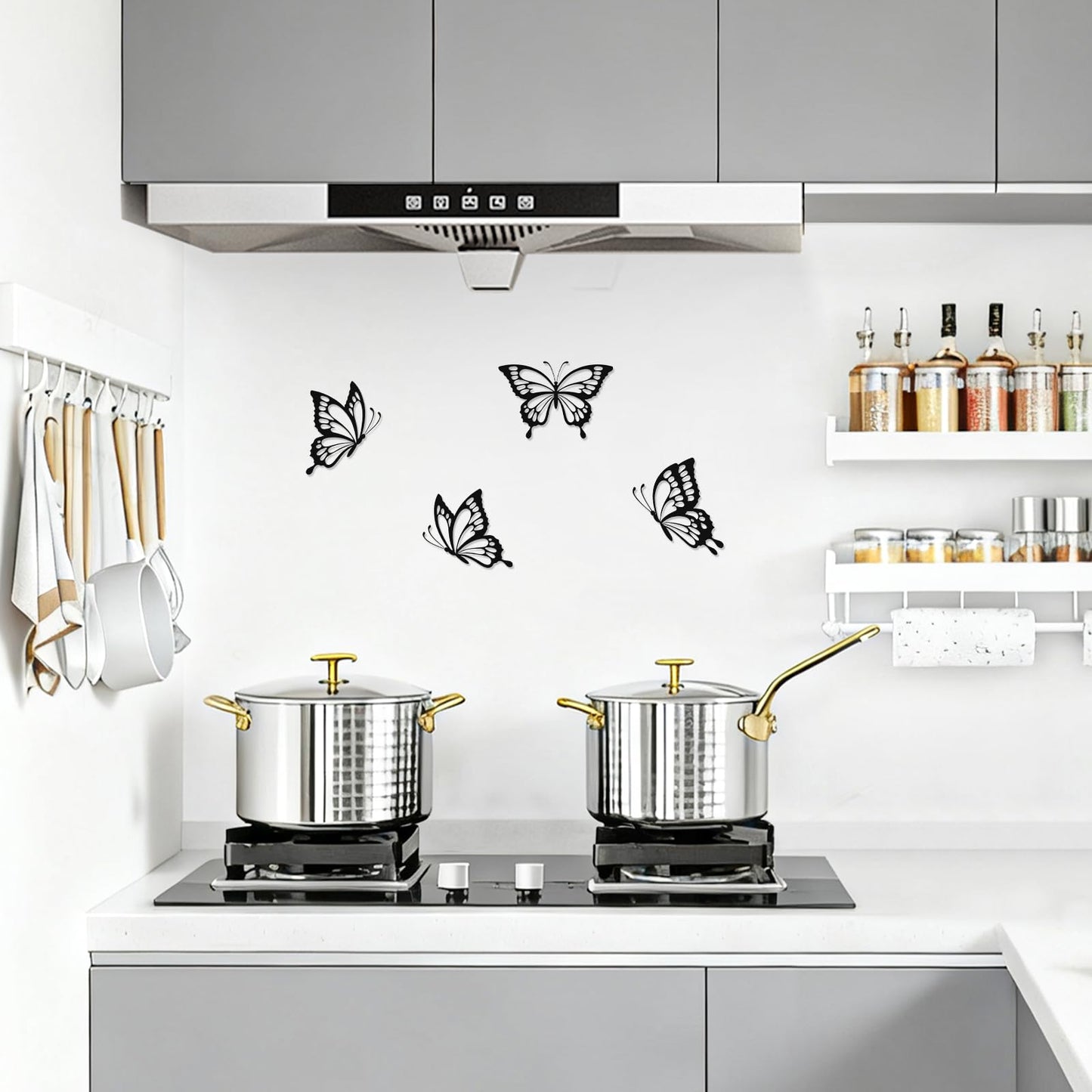 PoYang 4 Pieces Metal Butterfly Wall Decor - Butterflies Metal Wall Art for Living Room Dining Room Bedroom Bathroom Kitchen | Black | Lightweight | Cute and Modern | Easy to Install
