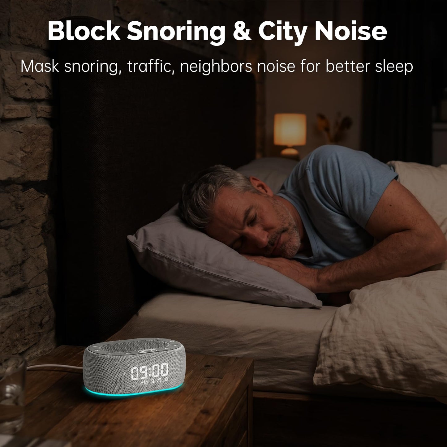 1Mii White Noise Machine with Alarm Clock, Sound Machine for Sleep for Adult Baby, Smart App Controlled,30 Soothing Sounds, Sleeping Timer, Dimmable 7-Color Night Light, 30 Volume Levels - Grey