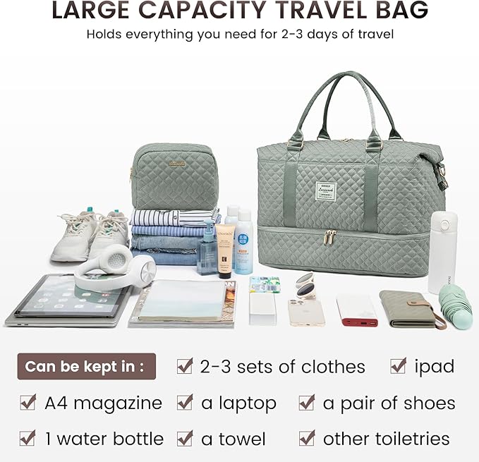 LOVEVOOK Travel Duffle Bag,Weekender Bags for Women with Shoe Compartment,Carry on Overnight Bag with Toiletry Bag,Gym Duffel Bag with Wet Pocket, Hospital Bags for Labor and Delivery