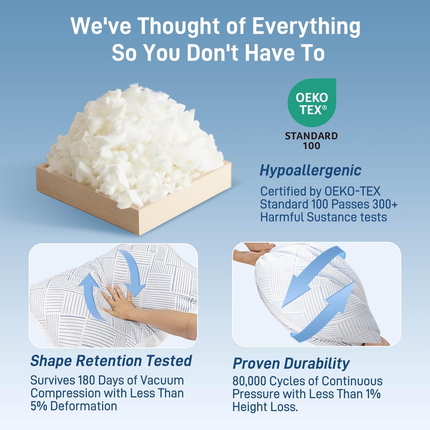 Alkyonos Shredded Memory Foam Cooling Soft Bamboo Viscose Pillow Queen Size, Adjustable Hypoallergenic Hotel Quality Pillow for Stomach, Back and Side Sleeper, Oeko-TEX Certified