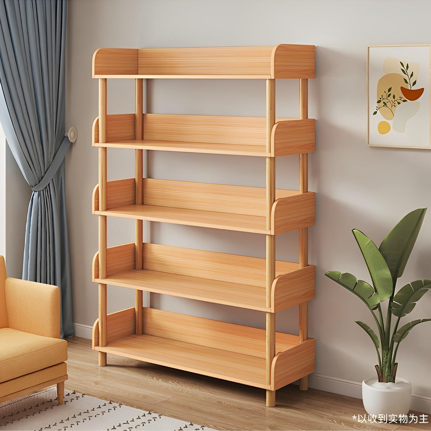 OSCHF 5-Tier Wooden Open Bookcase - Modern Display Bookshelf with Top Edge and Solid Wood Frame for Home and Office, Storage Cabinet, Oak