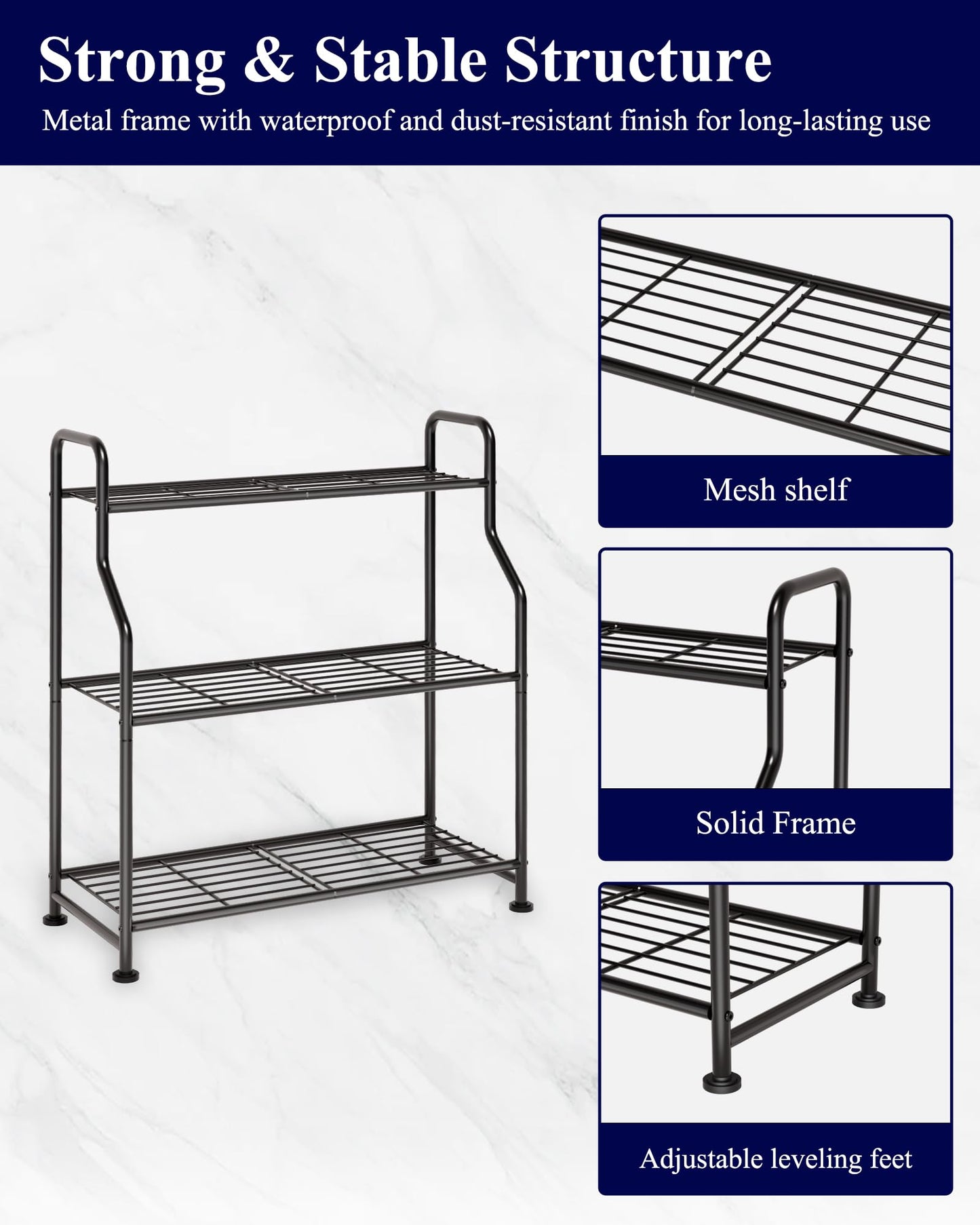 Kitsure Plant Stand Indoor & Outdoor - 3-Tier Metal Plant Shelf with Adjustable Leveling Feet, Easy to Assemble Planter Stand for Patio, Balcony, or Garden (Black, 27" x 11.4" x 29.3")