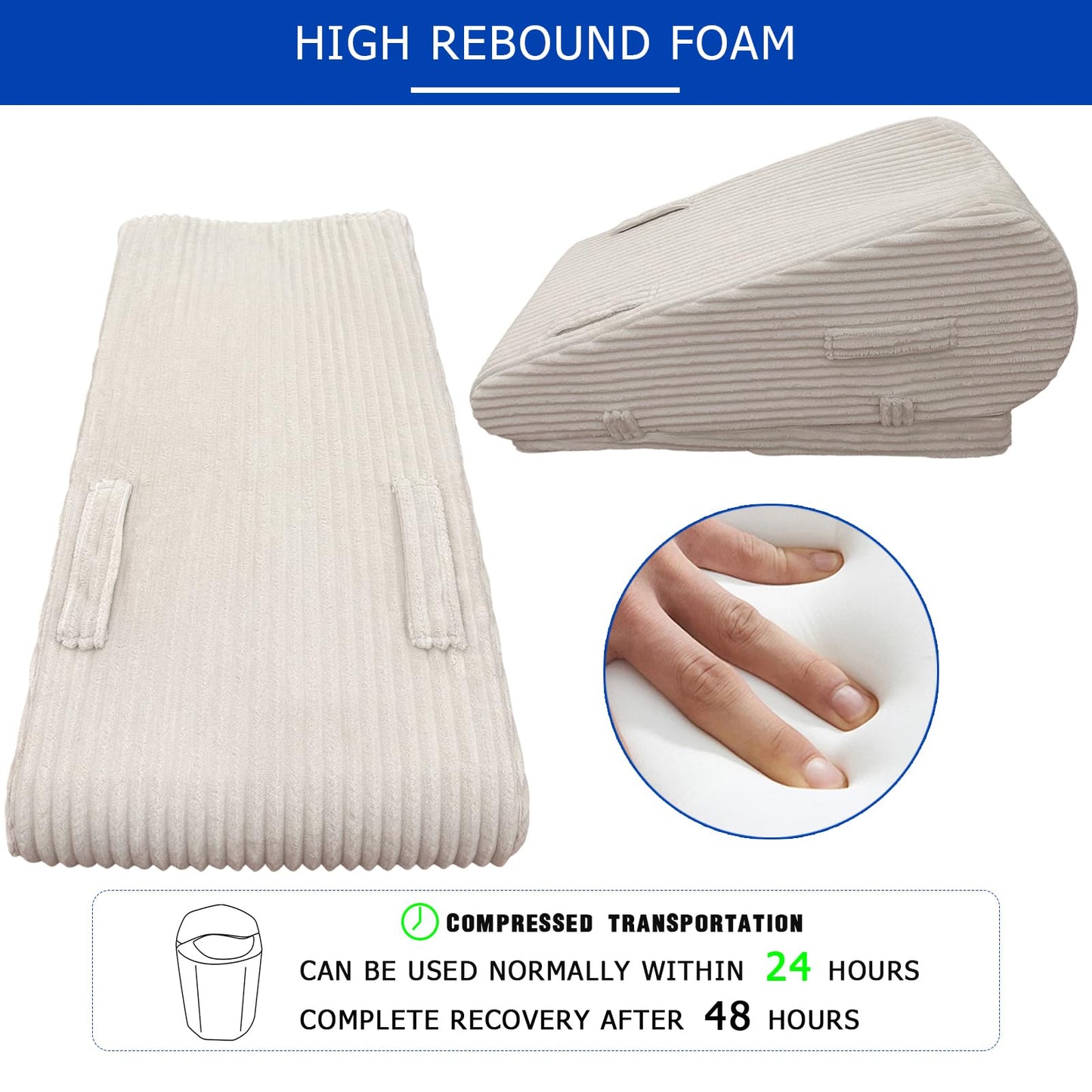 Wellbrance Leg Elevation Pillow for After Surgery, Adjustable Height Leg Wedge Pillow with Medical Grade Foam & Beige Corduroy Cover, Single Knee Elevation Pillow for Swelling Relief & Sleep