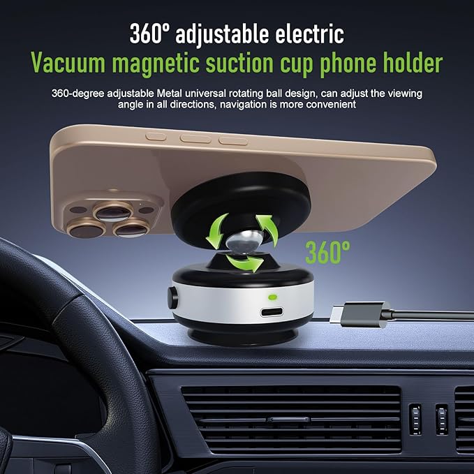 for Suction Phone Mount, 360° Electric Vacuum Magnetic Phone Holder,Only on Car/Gym/Mirror/Smooth Surface/Vlogging Travel,Content Creator Phone Holder Compatible with All Smartphones (Silver)