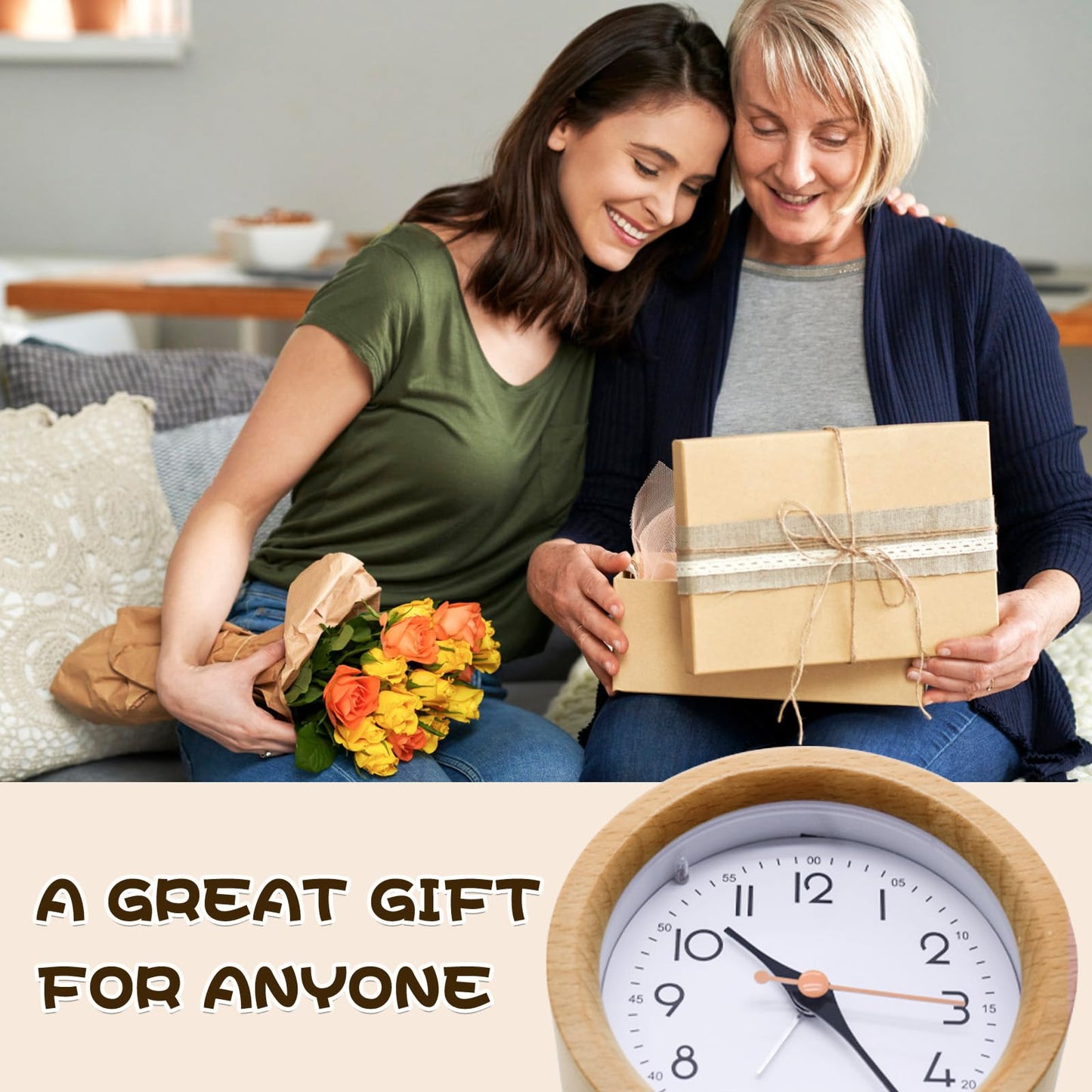Oxmidud 4'' Natural Wooden Analog Alarm Clock with Soft Night Light - Battery Operated Non-Ticking Silent Tabletop Minimalist Desk & Bedside Clock for Bedrooms Living Room Home Office Decor