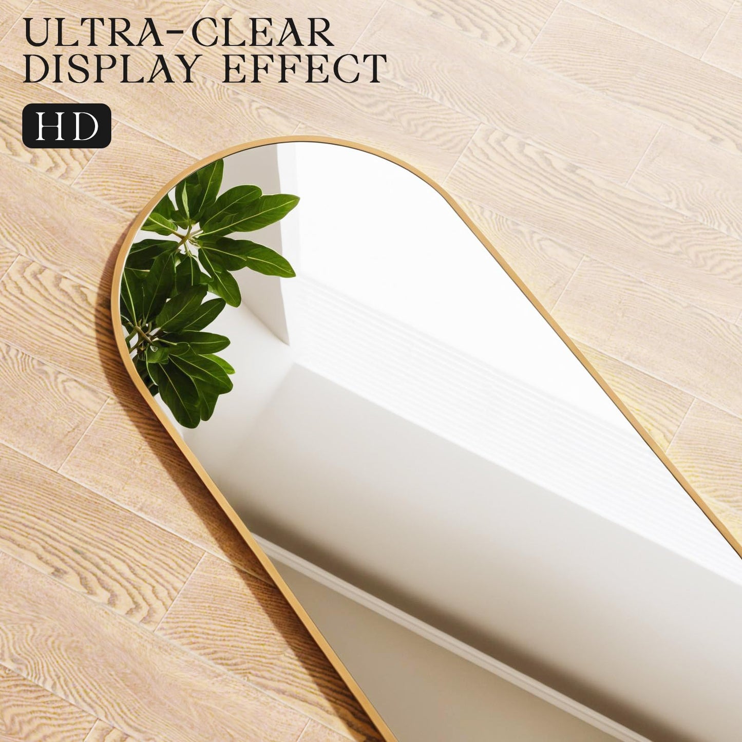 MISSDAY Arched Full Length Mirror, 64"x21" Full Body Mirror with Stand, Floor Mirror Long Free Standing, Leaning or Hanging, Aluminum Thin Frame Wall-Mounted Mirrors Wall Mirrors for Bedroom, Gold