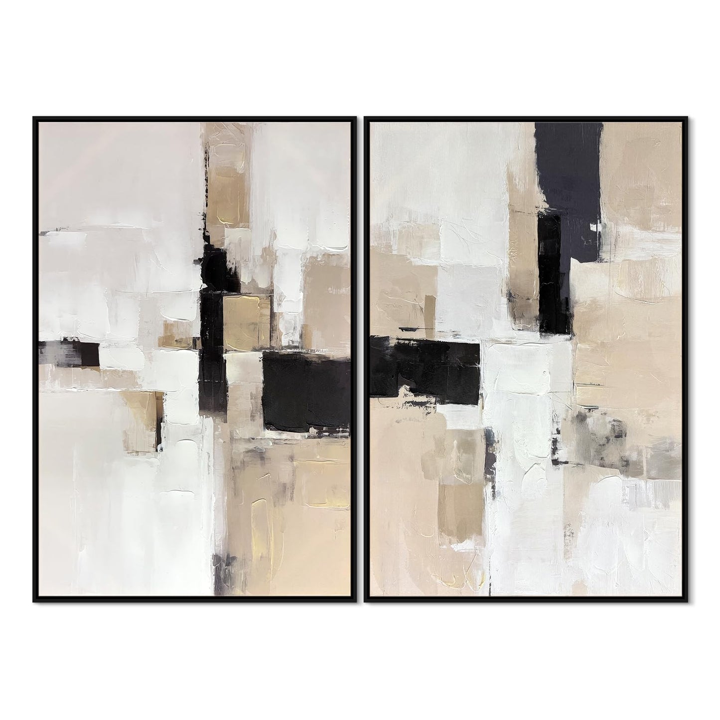 Zessonic Neutral Abstract Wall Art, Large Modern Textured Framed Canvas Wall Decor, Minimalist Prints Paintings, Earth Tone Black Beige Brown Artwork Pictures for Home, Living Room, Office, 24"x36"x2