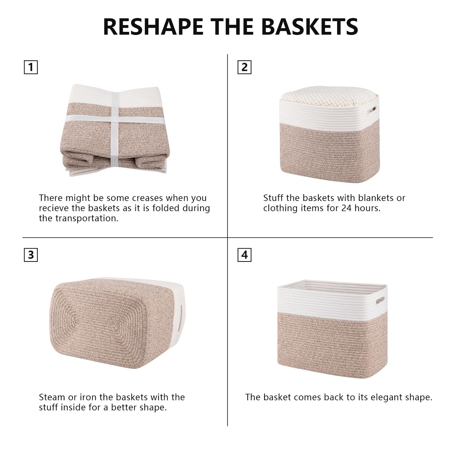 OIAHOMY Storage baskets for Shelf, Toy Storage Basket, Collapsible Storage Bins, Blanket Basket Living Room, Closet Storage for Bedroom, 15 x 9.8 x 11.8 Inches-Pack of 2-Brown, FSB-H-P-02