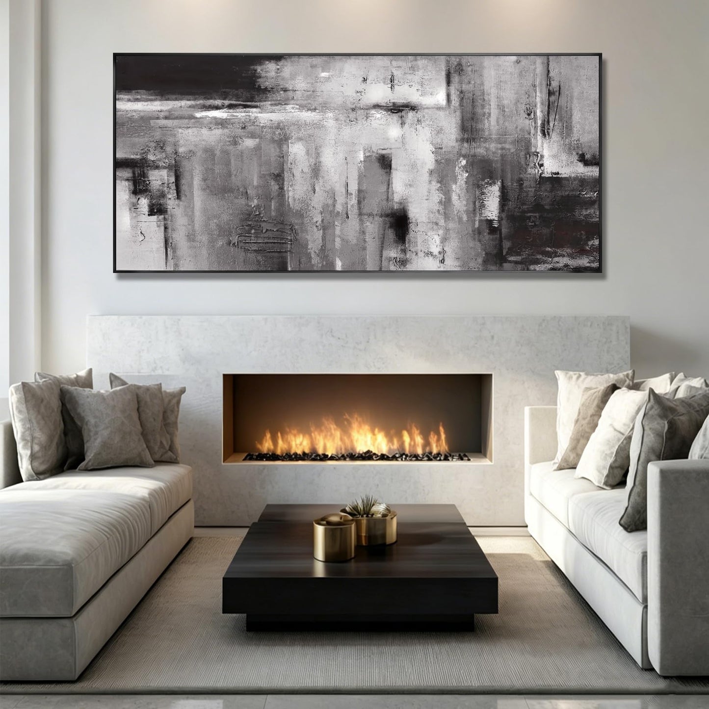 Large Framed Black and Grey Wall Art for Living Room,Neutral Abstract Canvas Wall Decor Modern Canvas Prints for Bedroom Office 32"x70"