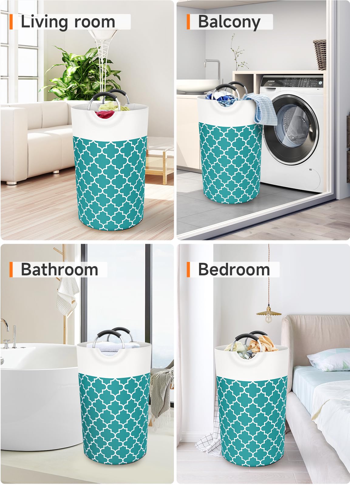Fabspace Large Laundry Basket Laundry Hamper Bag Washing Bin Clothes Bag Collapsible Tall with Handles Waterproof Travel Bathroom College Essentials Storage for College Dorm, Family (Green) 82L