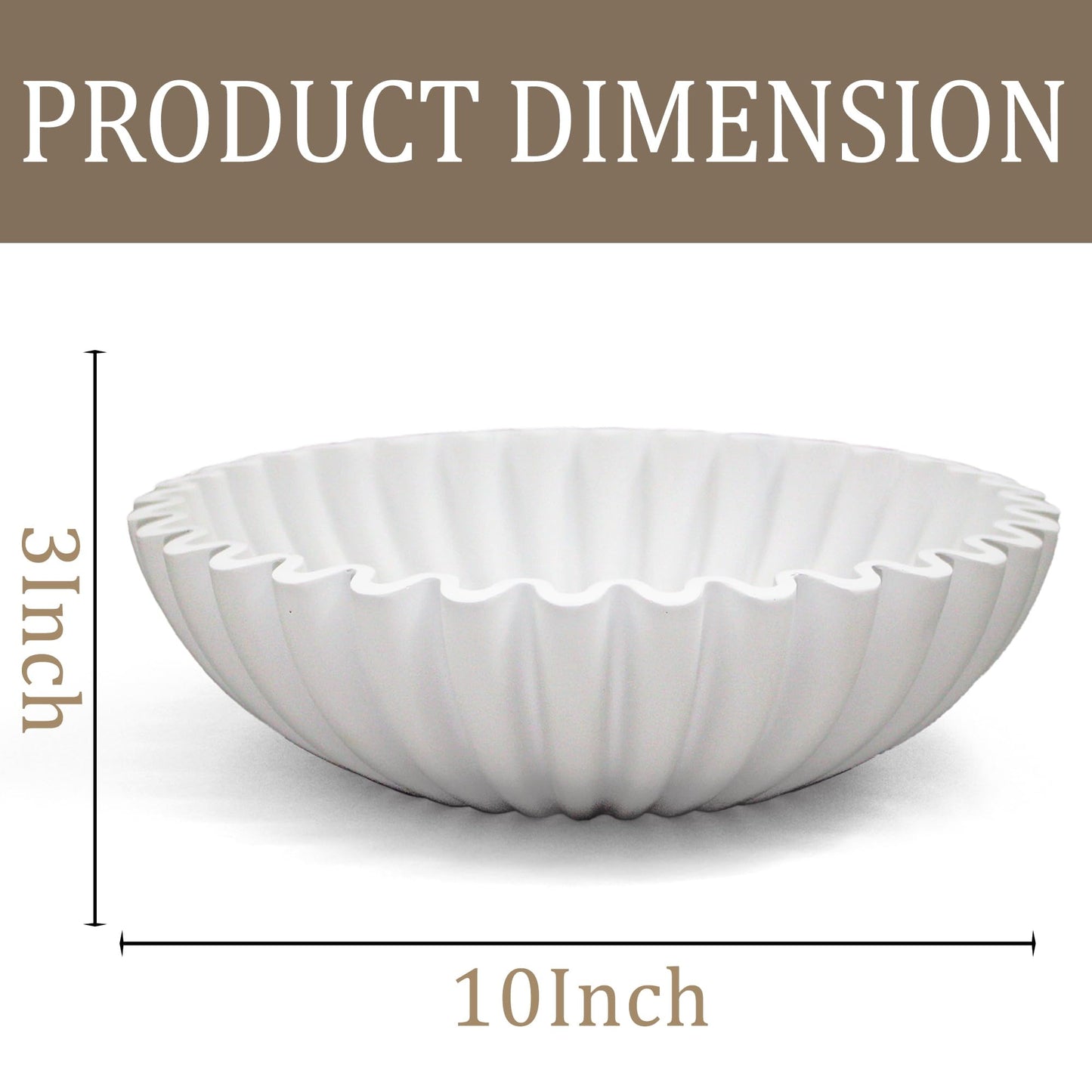 LIN CHUAN Ruffle Decorative Bowl, Large Fruit Bowl for Kitchen Counter, Stylish Key Bowl for Entry Table, Handcrafted Home Decor Display bowl, White