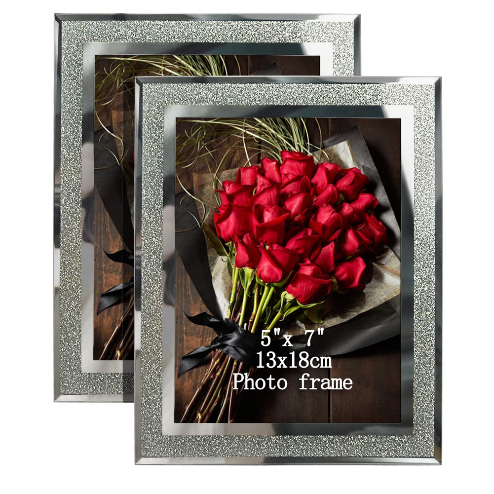 Calenzana 5x7 Picture Frame Sparkle Glass Photo Frames for Tabletop, Set of 2