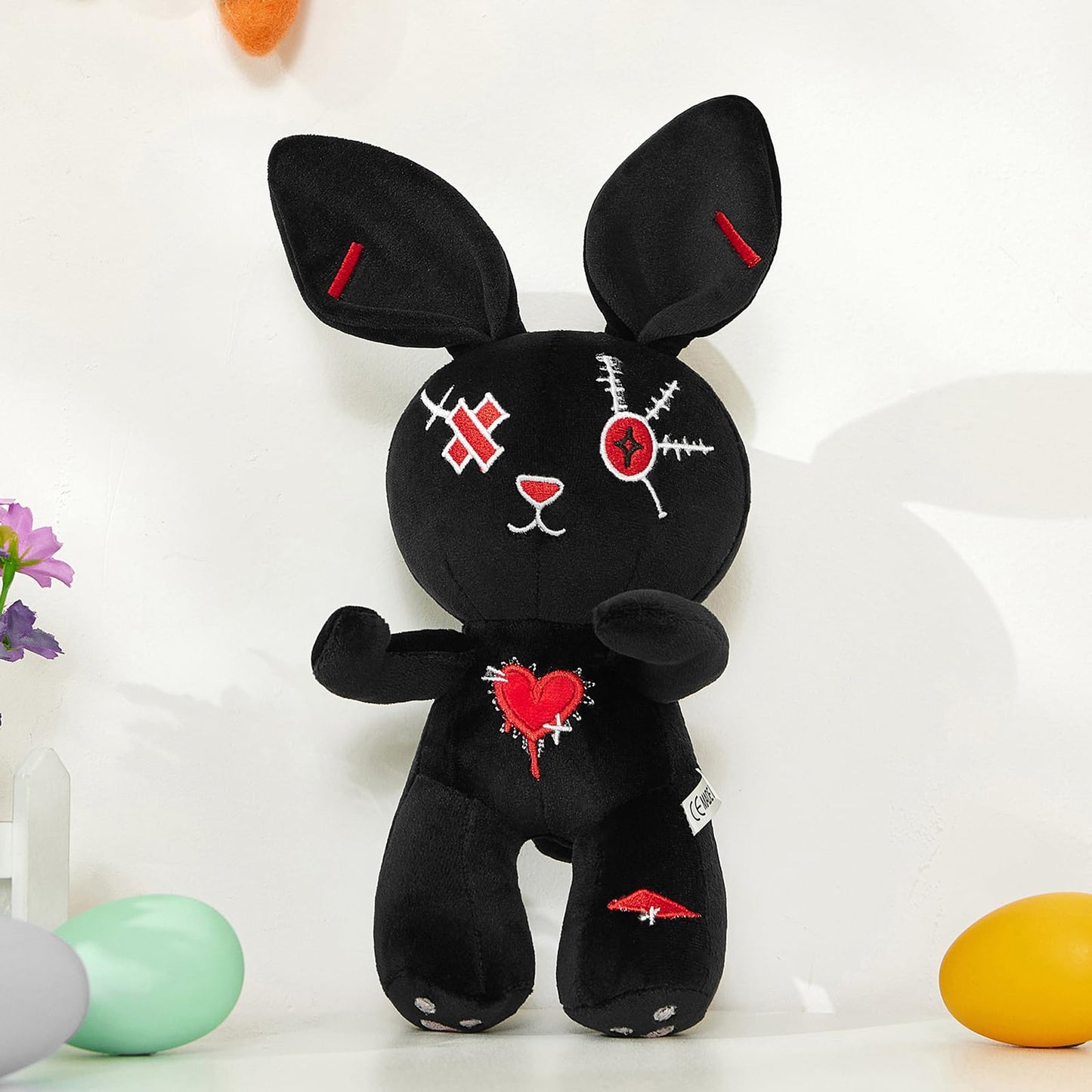 Nuokin Christmas Halloween Bunny Easter Basket Fillers for Kids Gifts Plush Toy Stuffed Rabbit for Boys and Girls Classroom Hunting Egg Decoration (Black)