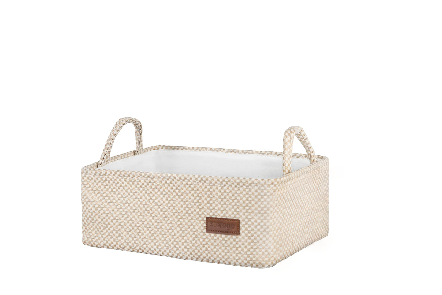 QiANBiRD Medium Beige Basket,Cute Decorative Basket Burlap Storage Organizer Bin for Gifts Empty with Handles for Shelves,Closets, Laundry, Nursery,Toys,Books15*10"* 5.3"