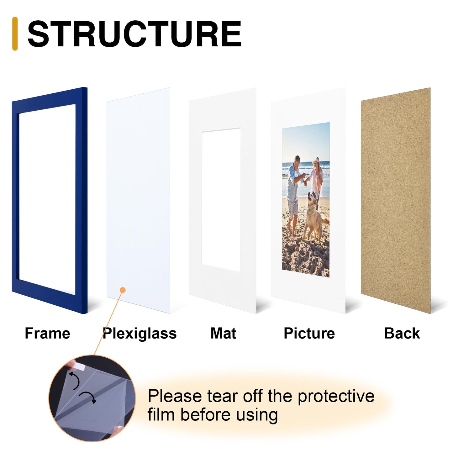 decorUhome 8.5 by 11 Picture Frame, Display Pictures 6x8 with Mat or 8.5x11 without Mat, Wall & Tabletop Display Certificate Frame, Royal Blue, 1 Pack