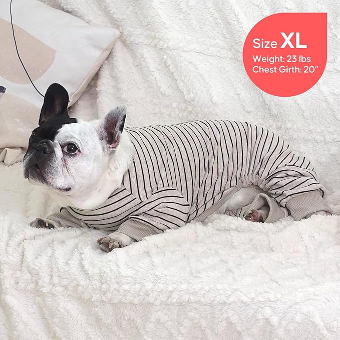 KYEESE Dog Pajamas Stretchable 4 Legs Doggie Jammies Striped Dog PJS Jumpsuit Lightweight Onesie Puppy Pajamas Soft Breathable Cozy Pet Outfit PJS Comfortable Sleepwear,Ivory Brown Striped, X-Small