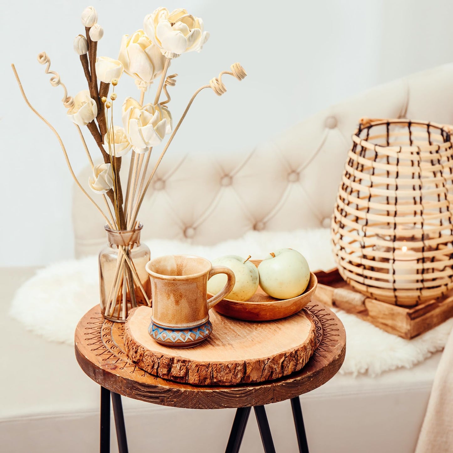 Swiffen 12 Pcs Reed Diffuser Sticks Flowers Reed Set White Wood Flower Aromatic Diffuser for Bathroom Home Bedroom Office Decor Office, Natural Flower