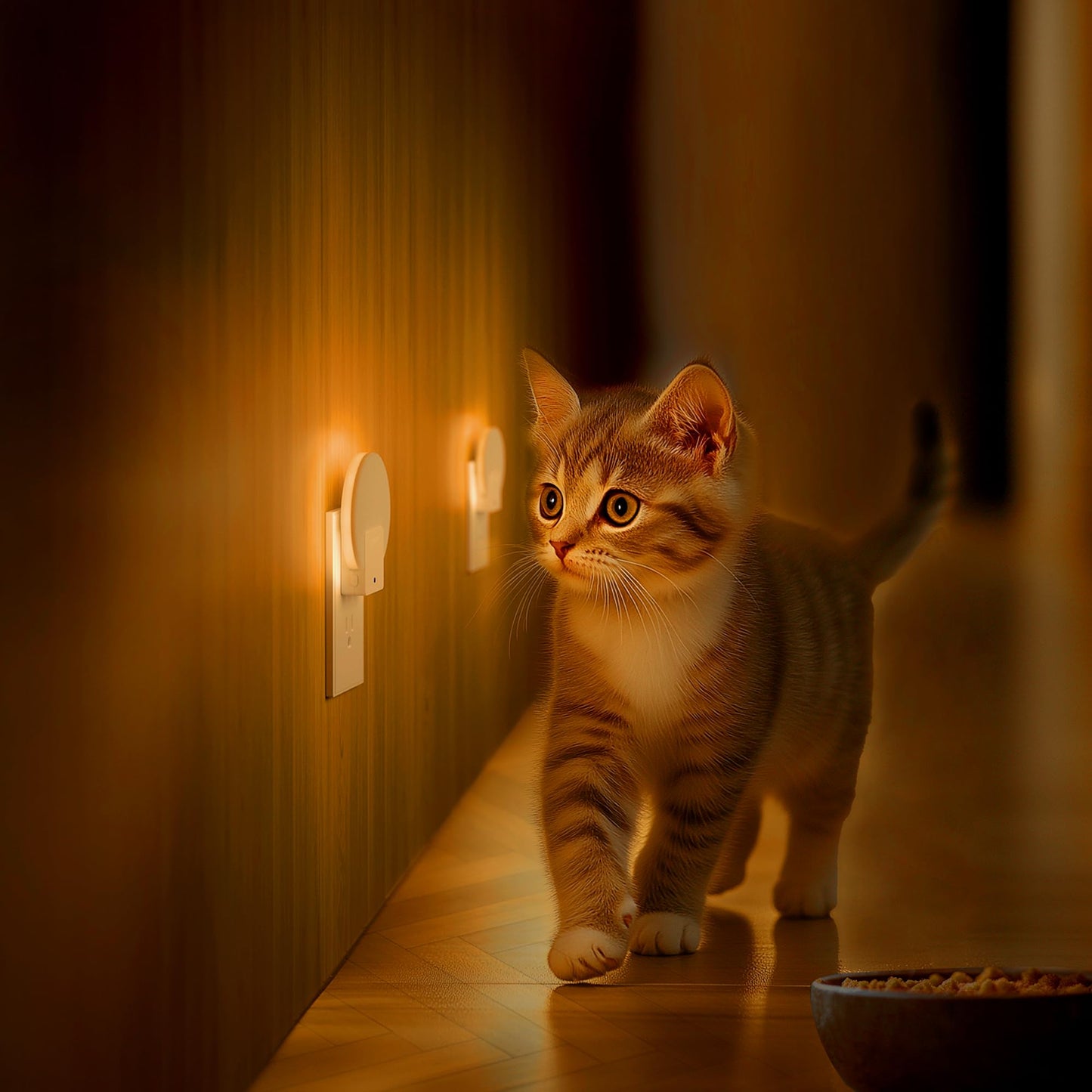 Lyridz Amber Plug in Night Light with Dusk to Dawn Sensor, Dimmable LED Light Sensor Nightlights for Bathroom, Hallway, Stairs, 4 Packs