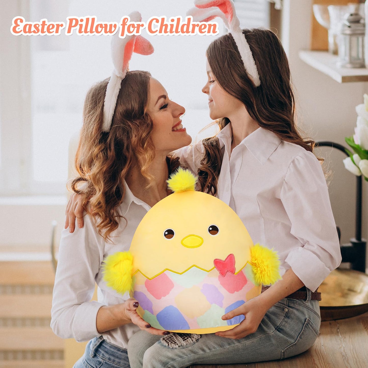 Mushymallow 12” Easter Chicken Plush Pillow Cute Easter Egg Chick Plush Toy Soft Chicken Stuffed Animal Easter Gifts for Kids Girls Boys