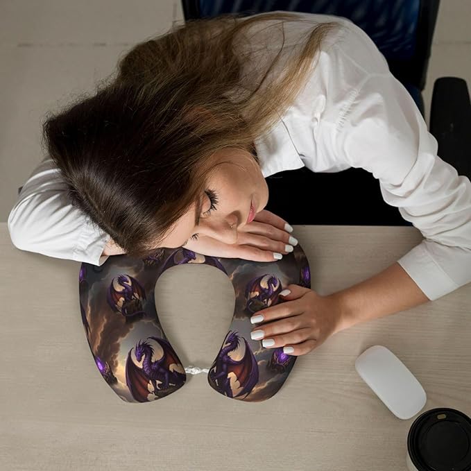 Neck Travel Pillow, Women Men Washable Airplane Car Pillows Cool Fierce Evil Dragon Art, Head Support Rest U Shaped Cushion Comfortable for Watching TV