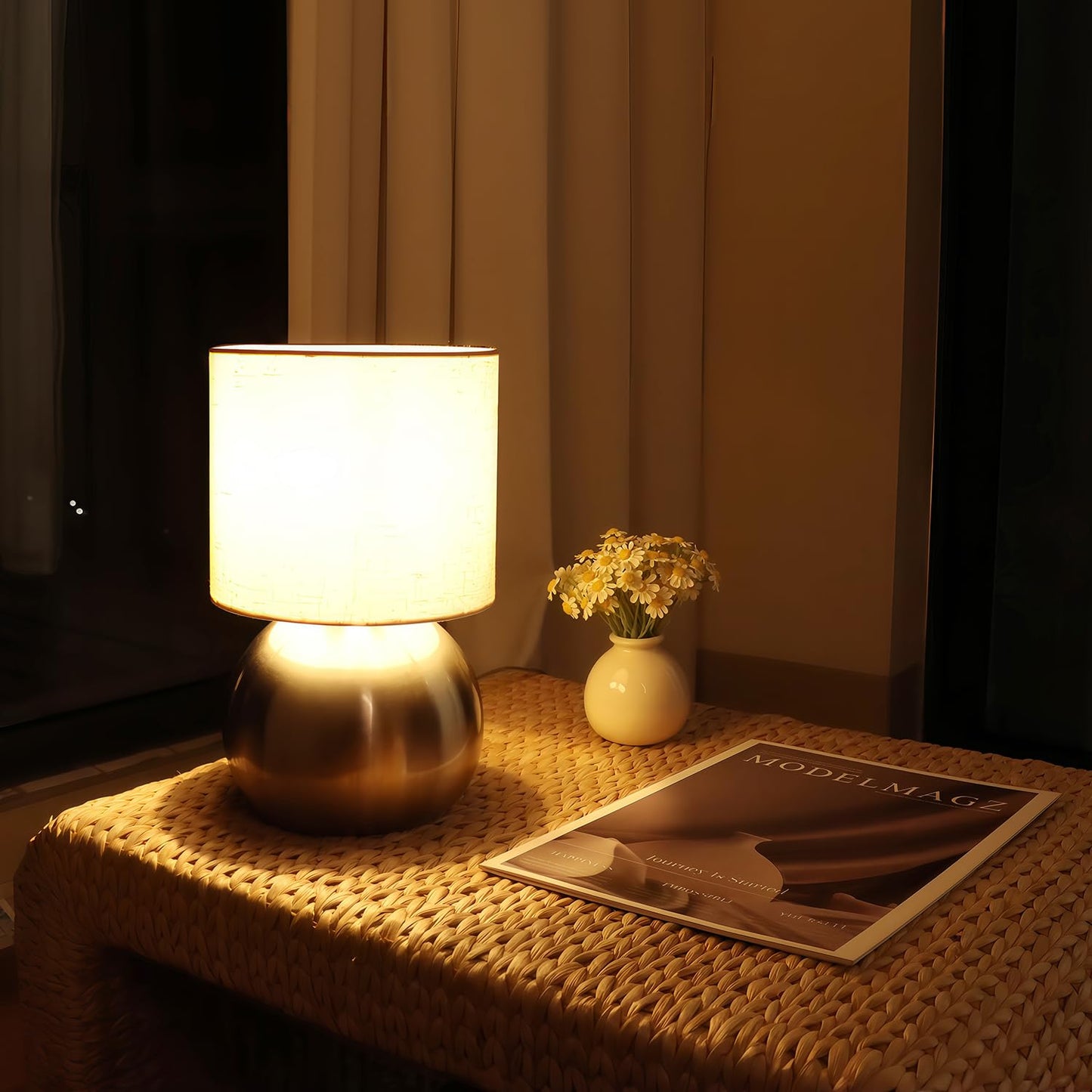 LHYueTong Modern Small Table Lamp Set of 2, Minimalist Nightstand Bedside Lamps with One-Button Inline Switch, H 10.4 Inch Desk Light for Bedroom, Living Room,Including Light Bulb(Golden)