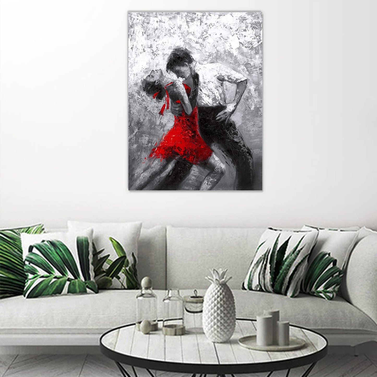 Black and White Wall Art Tango Dancer in Red Black Dancing Suits Painting Prints on Canvas with Frame for Bedroom Decor (12Wx16L, Tango 2)