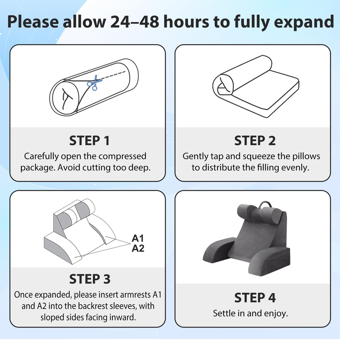 Velorose Reading Pillow for Sitting in Bed Adult, Back Pillow for Bed Sitting up, Backrest Pillow with Arms, Back Support Pillows for Gaming Lounging Watching TV, Large 21" Grey