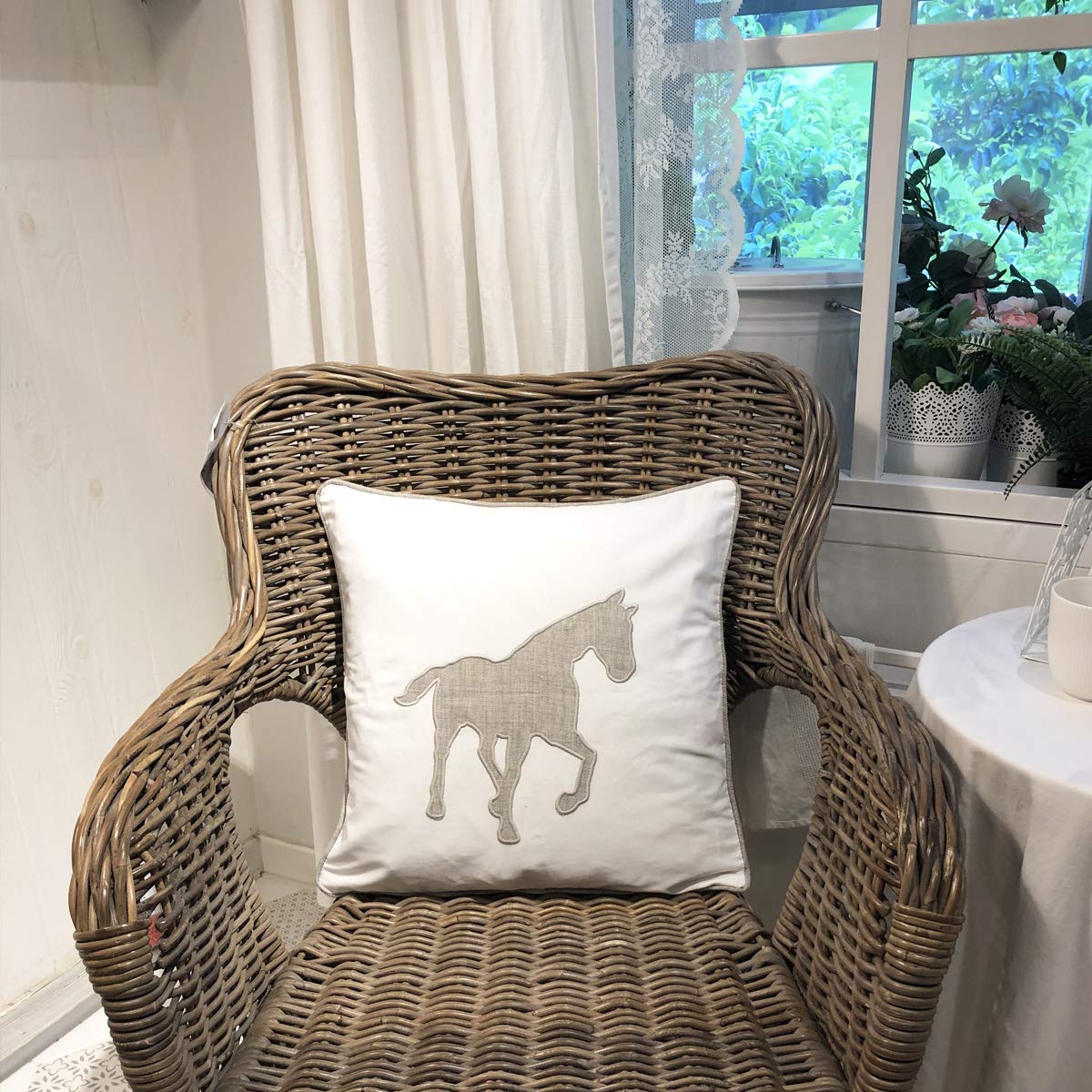 millianess Animal Cotton Throw Pillow Covers Horse Pattren Embroidered 18x18 Inches for Couch Cushions Covers (White) …