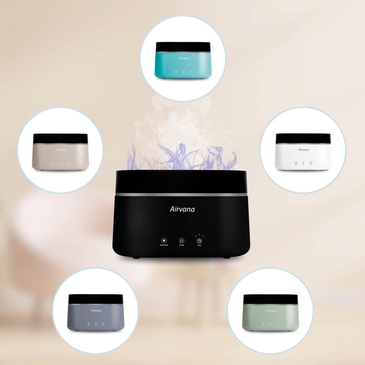 Airvana AquaFlame Ultrasonic Humidifier (.75L / .20 Gal) - Vibration Technology Humidifier with Essential Oil Diffuser – Tabletop Design for Personal Use, Dorm Rooms, & Desks - White (.75L / 0.20 Gal)