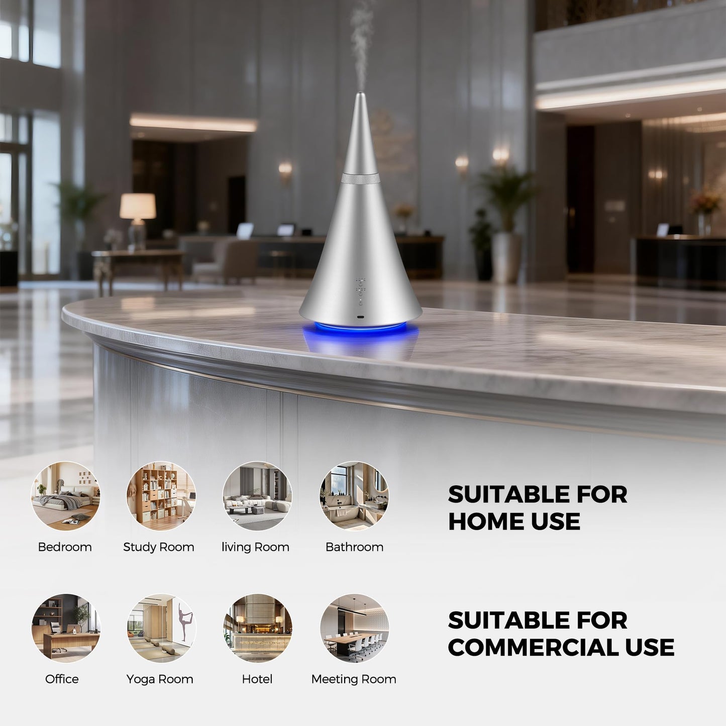 Waterless Diffuser, 2000 Sq.Ft Coverage,Essential Oil Diffuser with Bluetooth App Remote Control, Adjustable Mist Mode, Timer, Mood Lights Aromatherapy Diffuser for Home, Office, Hotel