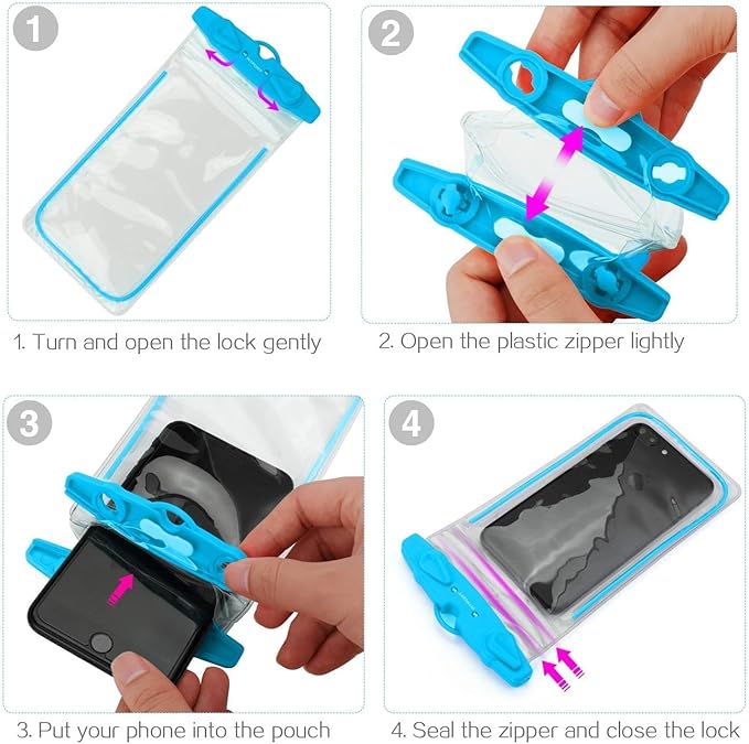 Universal Waterproof Phone Pouch, 4 Pack Waterproof Phone Case Dry Bag with Neck Strap Luminous Ornament for Water Games Protect iPhone 17 16 15 13 Pro Max Plus Galaxy S24 S23 Google Note up to 7.5"