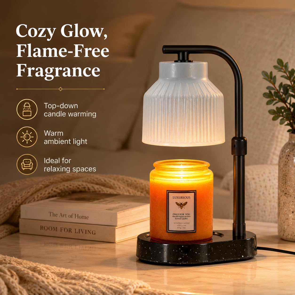 nawaza Ceramic Candle Warmer Lamp Electric Marble Textured Base Adjustable Height Wax Melt Warmer for Jar Scented Candles Birthday Gifts for Women Mom Grandma Home Offices Decor(Grey White)