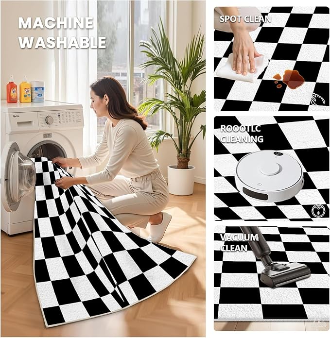 Black and White Checkered Rug for Living Room, 5x8 Area Rugs, Checkered Area Rug, Geometric Plaid Large Rugs, Washable Non Slip Retro Grid Carpet Home Floor Decor