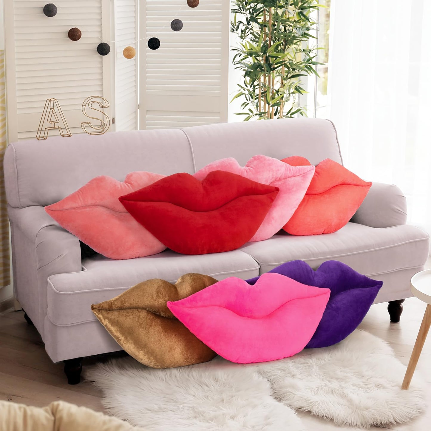 AELS 3D Large Lips Throw Pillows Smooth Soft Velvet Decorative Throw Pillows Love Pillows Cute Pillow Set of 2 for Couch Sofa Bed Living Room Bedroom, Vivid Pink