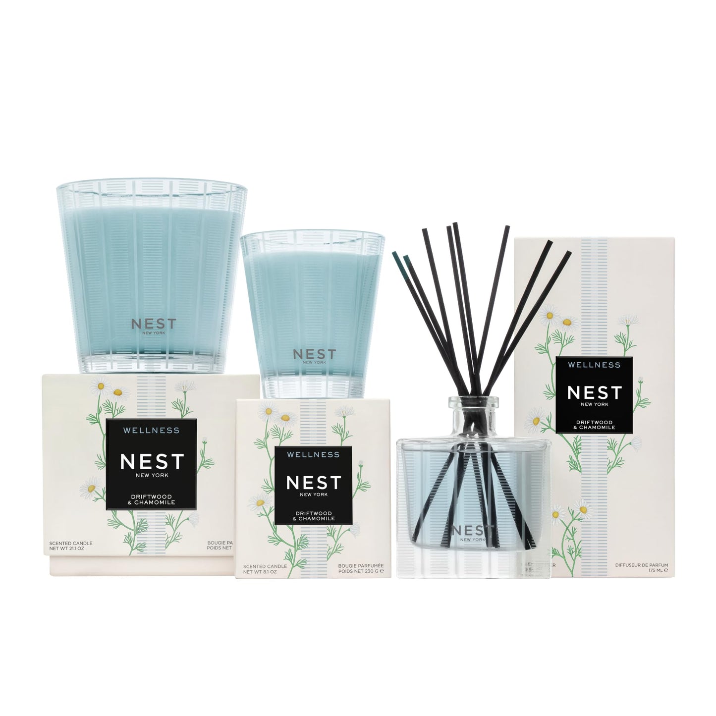 NEST New York Scented Classic Candle, Driftwood & Chamomile - 8.1 oz - Up to 60-Hour Burn Time - Reusable Glass Vessel