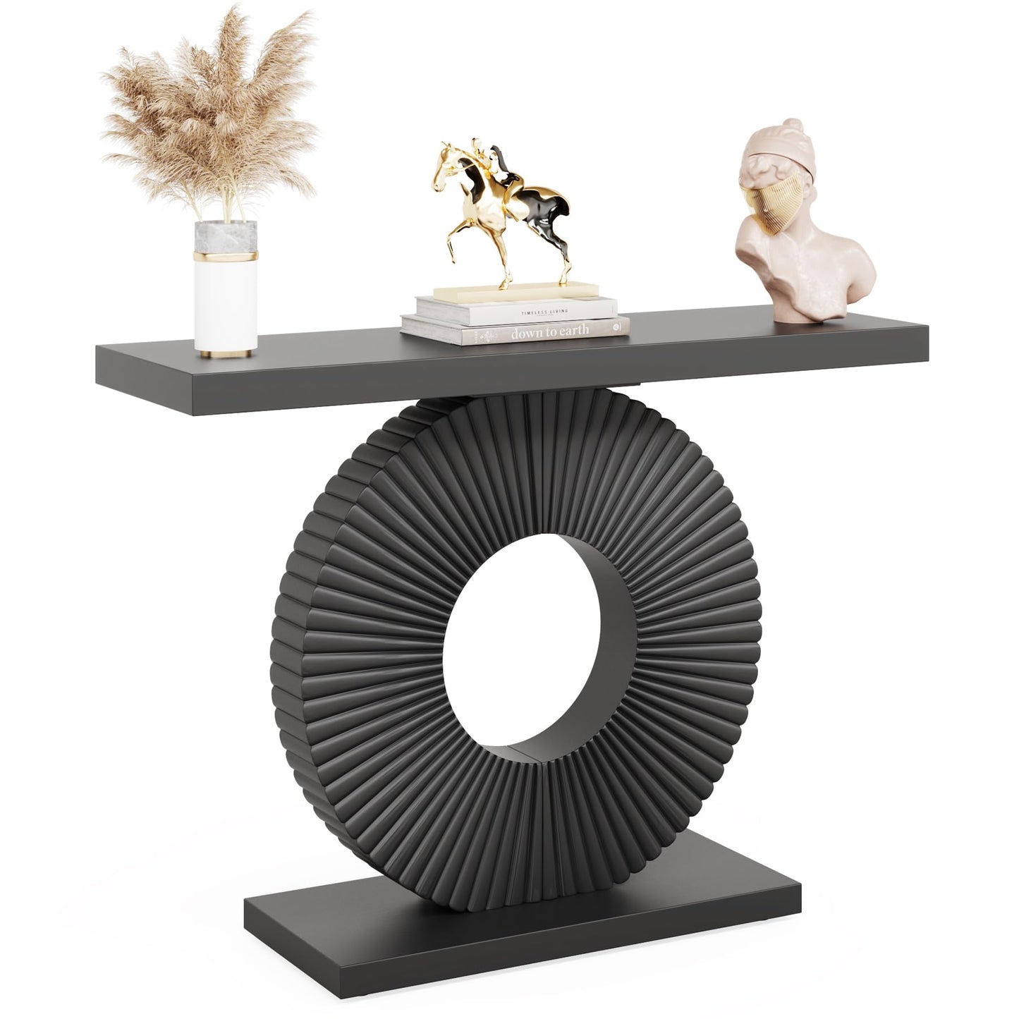Tribesigns Modern Console Table with Geometric Base, 40 inch Wood Entryway Table Sofa Table Narrow Long, Contemporary Accent Table for Living Room, Entryway, Hallway, Black