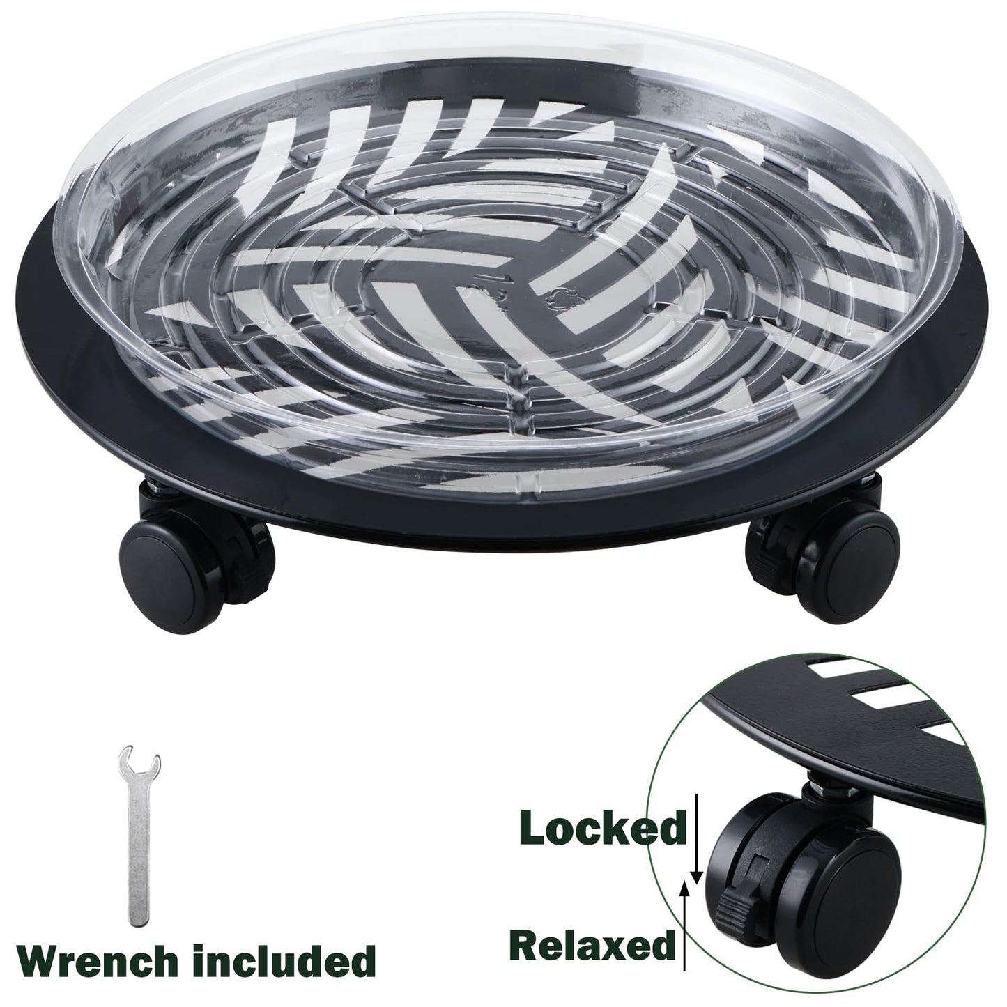4 Packs Large Metal Plant Caddy with 3 PU Wheels 12" Heavy-Duty Wrought Iron Rolling Plant Stands Indoor Outdoor Wheeled Plant Dolly Planter Mover Rollers Plant Trolley Cart, Plant Saucers Included