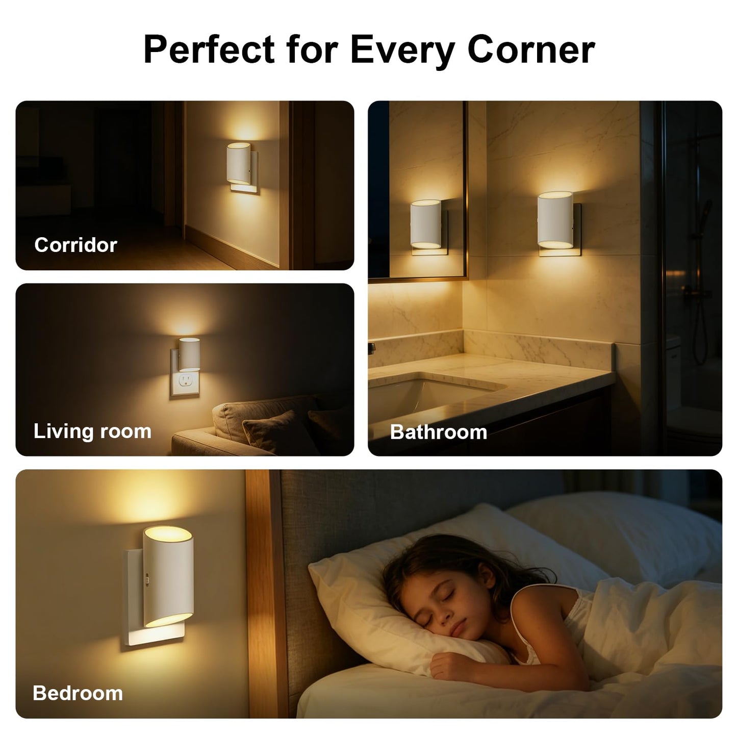 Fyrael Night Light Plug into Wall with Motion Sensor & Dusk to Dawn, Soft White LED 3000K, 7 Levels 1-100LM Adjustable Brightness, Auto Indoor Nightlight for Bedroom, Bathroom, Hallways,Stairs, 2-Pack