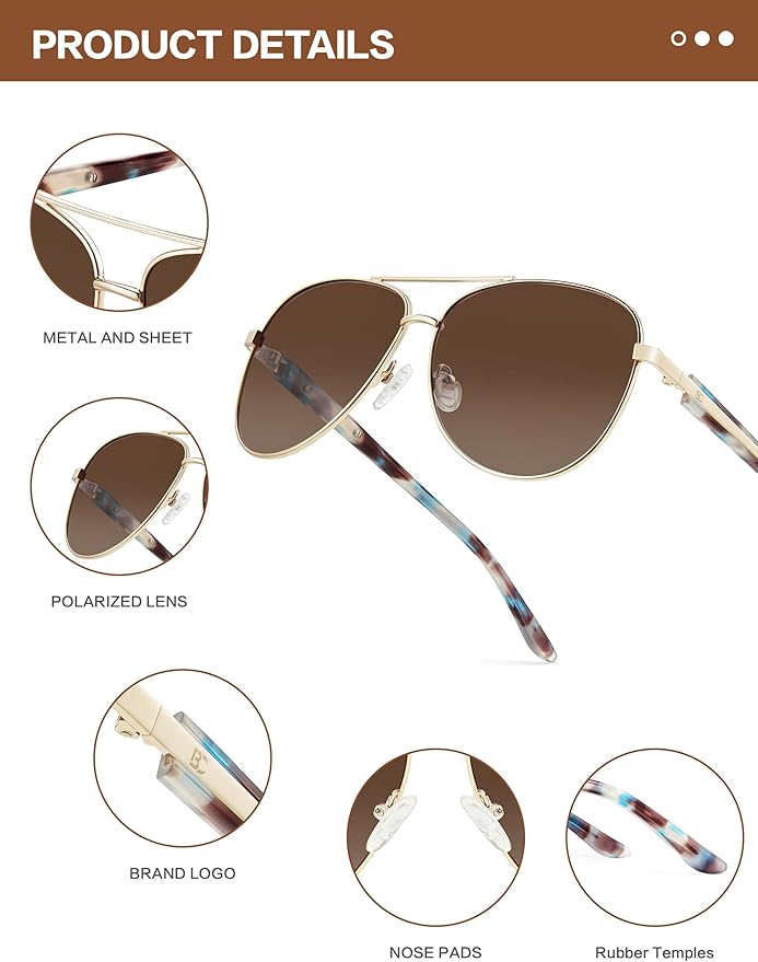 BIRCEN Polarized Aviator Sunglasses for Women : UV Protection Acetate Square Sunglass With Retro Classic Style